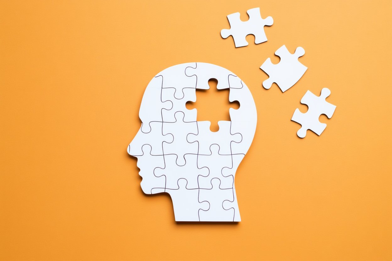 концепция деменции - недособраный силует головы из пазлов